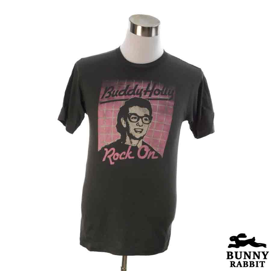デザインTシャツ BUNNY RABBIT Buddy Holly バディ・ホリー ビンテージ風 ロックンロール ロック バンド フェス 黒 ブラック