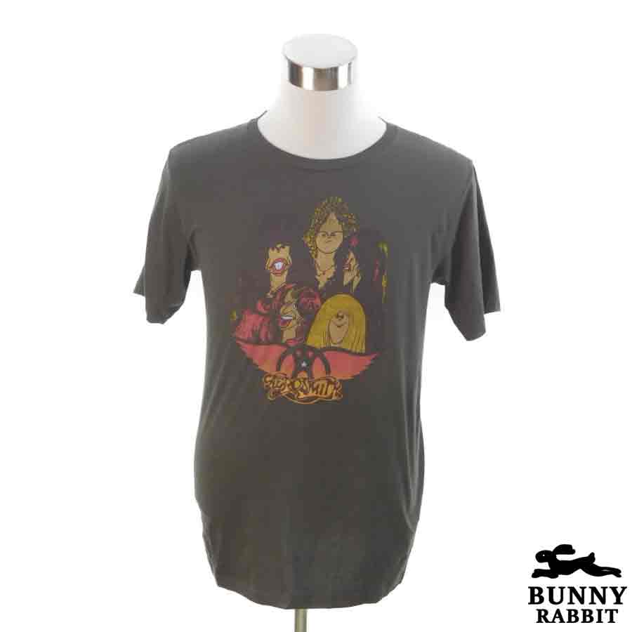 楽天DVD卸　スマイルワン楽天市場店デザインTシャツ BUNNY RABBIT Aerosmith エアロスミス ビンテージ風 ハードロック ロック バンド フェス 黒 ブラック