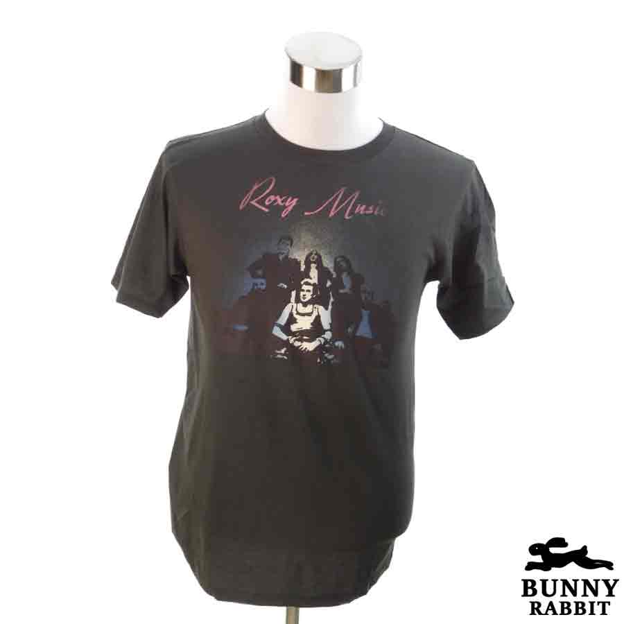 デザインTシャツ BUNNY RABBIT Roxy Music ロキシー・ミュージック ビンテージ風 UK グラムロック ロック バンド フェス 黒 ブラック