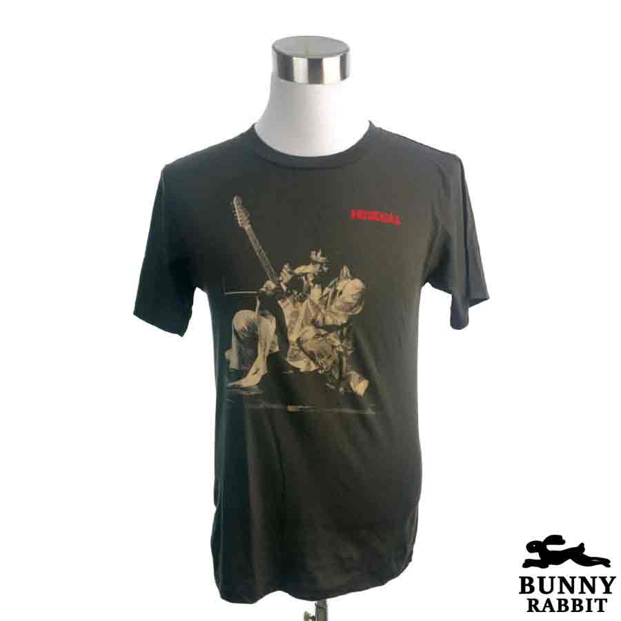 デザインTシャツ BUNNY RABBIT Jimi Hendrix ジミ・ヘンドリクス ビンテージ風 ロック ギタリスト レジェンド バンド フェス 黒 ブラック バンドTシャツ