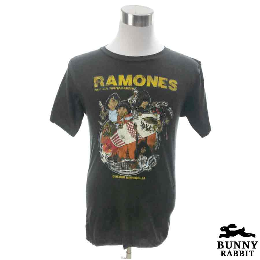 デザインTシャツ BUNNY RABBIT RAMONES ラモーンズ ビンテージ風 ロック パンクロック パンク レジェンド バンド フェス 黒 ブラック バンドTシャツ