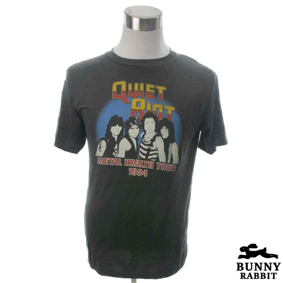デザインTシャツ BUNNY RABBIT Quiet Riot クワイエット・ライオット ビンテージ風 ロック ハードロック レジェンド バンド フェス 黒 ブラック バンドTシャツ