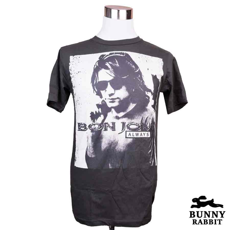 Bunnyrabbit デザインTシャツ Bon Jovi ボン・ジョビ ビンテージ風 ロック バンド ハードロック 80年代 80's フェス 黒 ブラック バンドTシャツ
