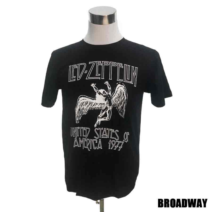 楽天DVD卸　スマイルワン楽天市場店デザインTシャツ Broadway Led Zeppelin レッド・ツェッペリン バンドTシャツ プリントTシャツ ロックTシャツ UK グッズ Tシャツ フェスコーデ 男女兼用 サイズM＆L