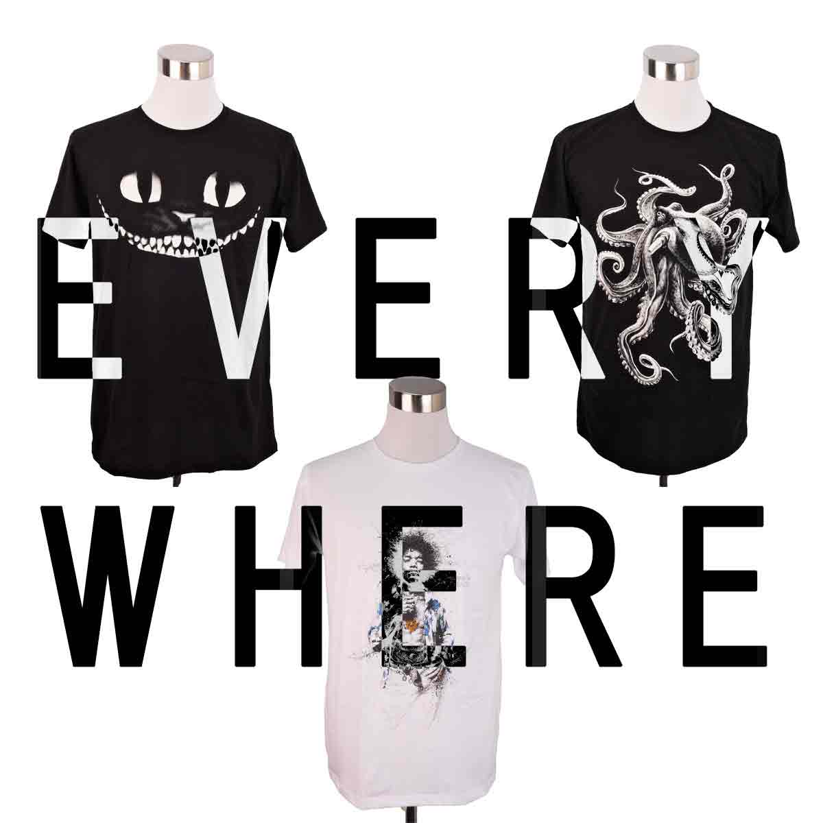 デザインTシャツ EVERY WHERE 猫 リアル FTW 白 White Tシャツ プリントTシャツ 個性的 男女兼用 S M L タイト オーバーサイズ【出店10周年記念♪8月はずっとポイント10倍っ♪】