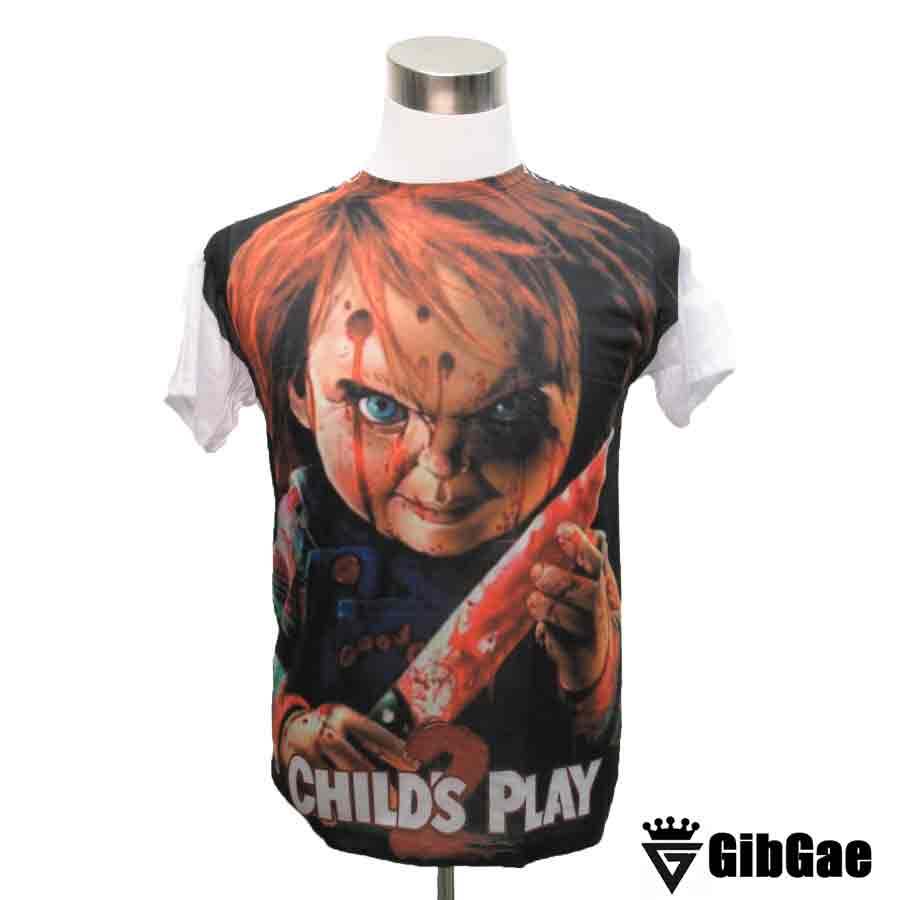 デザインTシャツ GibGae Chucky チャッキー 映画Tシャツ チャイルドプレイ ホラー キャラクター こわかわいい プリントTシャツ 男女兼用 サイズM＆L