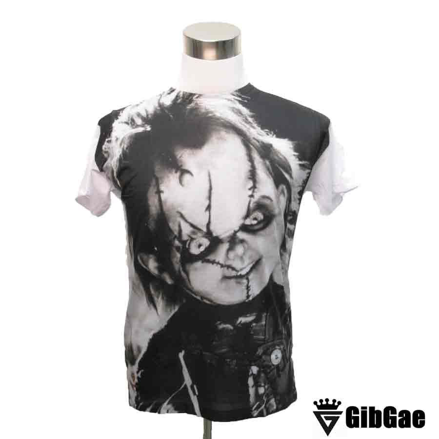 デザインTシャツ GibGae Chucky チャッキー 映画Tシャツ チャイルドプレイ ホラー キャラクター こわかわいい プリントTシャツ 男女兼用 サイズM＆L