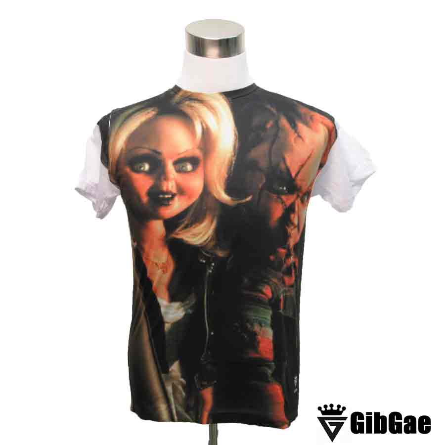 デザインTシャツ GibGae Chucky&Tiffany チャッキー＆ティファニー 映画Tシャツ チャイルドプレイ チャッキーの花嫁 ホラー キャラクター こわかわいい プリントTシャツ 男女兼用 サイズM＆L