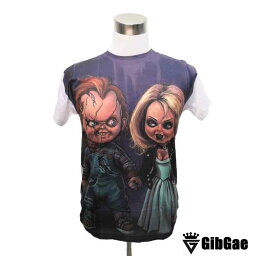 デザインTシャツ GibGae Chucky&Tiffany チャッキー＆ティファニー 映画Tシャツ チャイルドプレイ チャッキーの花嫁 ホラー キャラクター こわかわいい プリントTシャツ 男女兼用 サイズM＆L