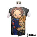 デザインTシャツ GibGae Chucky&Tiffany チャッキー＆ティファニー 映画Tシャツ チャイルドプレイ チャッキーの花嫁 ホラー キャラクター こわかわいい プリントTシャツ 男女兼用 サイズM＆L