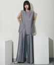 バックジップ アシンメトリー ジレ & プリーツ ワイドパンツ セット ロング オフィス フォーマル ママスーツ 体型カバー 入学式 卒業式 お呼ばれ きれいめ...