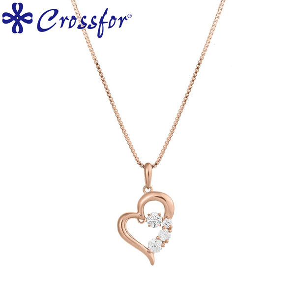 取寄品 Crossfor New York クロスフォー NYP-585P D-3stone Heart 3連ストーン ハート型 ピンクゴールド #8801320 ネックレス レディース アクセサリー ジュエリー 送料無料