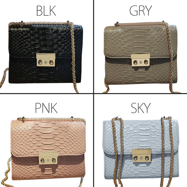 ワニ革調の型押しで高級感アップ チェーンショルダーバッグ チェーンバッグ クロコダイル調PUレザー レディースバッグ SSA03