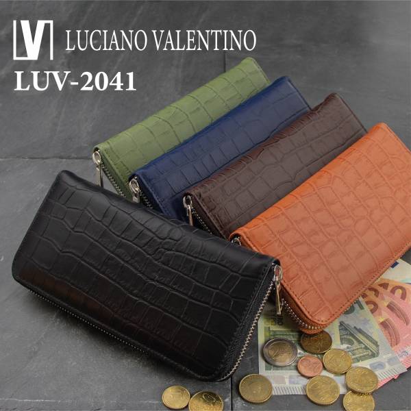 取寄品 本革 LUCIANOVALENTINO ルチアーノバレンチノ 牛革マットクロコ ラウンド長財布 長財布 ロングウォレット LUV-2041 メンズ財布