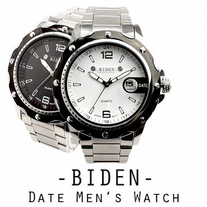 【BIDEN バイデン】日常生活防水 装飾ベゼル メタルベルトのデザインウォッチ カレンダー 日付表示 BD004 メンズ腕時計 auktn 送料無料