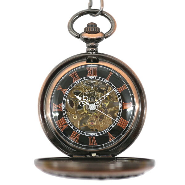 半額以下 50%OFF＆クーポンも！ ポケットウォッチ 懐中時計 手巻き スケルトン 蓋付き シースルー ペガサス PWA013 メンズ 送料無料