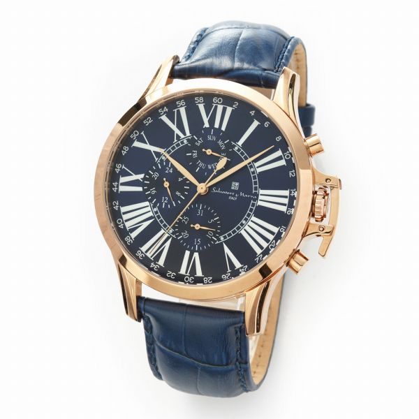乐天商城 - 取寄品 正規品 Salvatore Marra 腕時計 サルバトーレマーラ SM23101-PGBL 日常生活防水 日付曜日表示 レザーベルト 防水 メンズ腕時計 送料無料