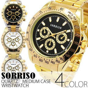 正規品SORRISOソリッソ 定番デザインにゴールドカラーの腕時計 フェイククロノグラフ フェイクダイヤル SRHI10 メンズ腕時計 送料無料