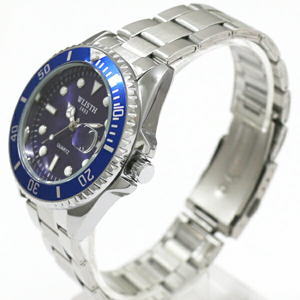 ベゼルと文字盤のカラーが統一されたメタルウォッチ 回転式ベゼル メタルベルト クオーツ 電池式 WSQ016 メンズ腕時計 送料無料