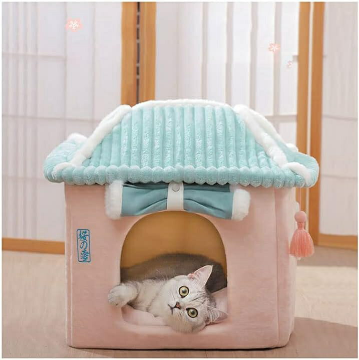 かわいいいひよこペット ベッド かわいい猫ベッド 猫 布団 かわいいペットベッド 枕付きさくら猫寝袋 猫ベッド 心を落ち着かせる犬ベッド 猫と子犬用の柔らかく暖かい居心地の良いペット用品 (Pink