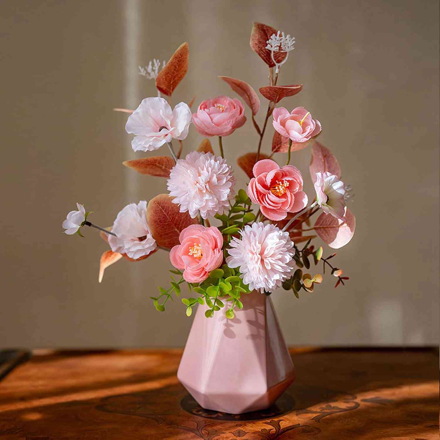 造花 インテリア カラー6 おしゃれ 北欧雑貨 花瓶付き フェイクフラワー フラワーアレンジメント 人工観葉植物 部屋 喫茶店 リビング 35cm テーブル台 置物 飾る 撮影道具 母の日 ギフト プ