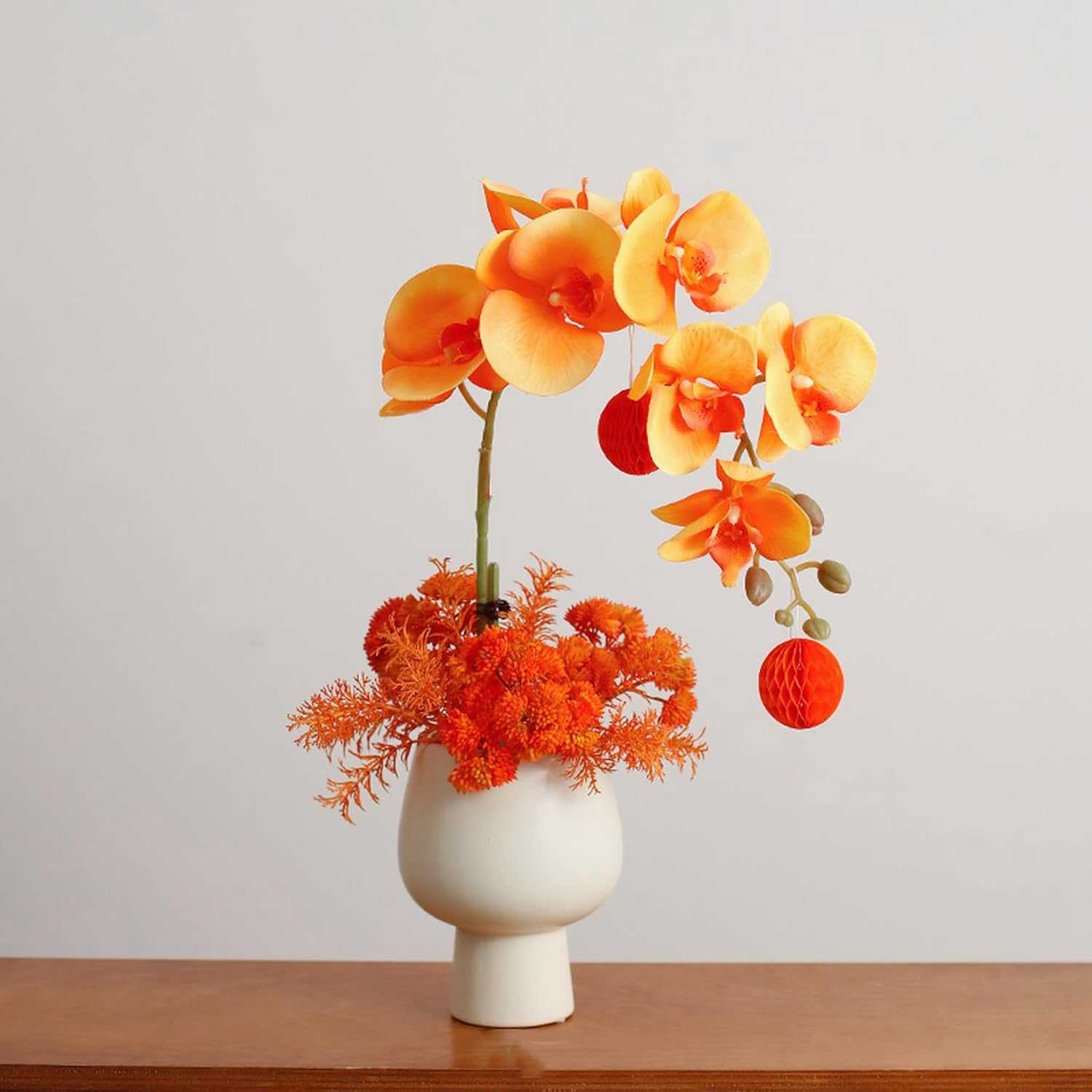 造花 花瓶付き かわいい 小さい 枯れない花 オレンジ 観葉植物 ブーケ 鉢植え 40*49cm 盆栽 インテリア 部屋 喫茶店 パーティー 置ける 飾る ギフト プレゼント おしゃれ ホーム オフィ