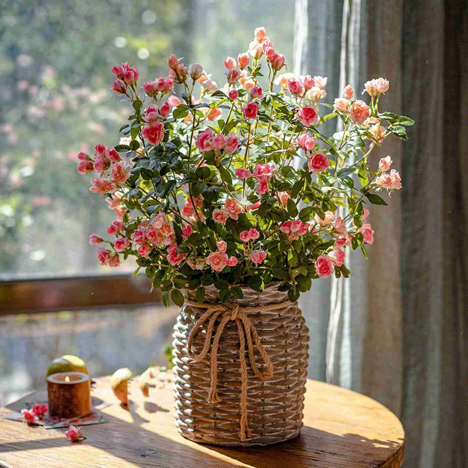 フェイクフラワーデコレーション 造花 ピンク シルク生地 アレンジメント ホーム ウェディング オフィス インテリア フェイクグリーン 装飾センターピーステーブル用の花瓶の造花 心地よい 雰囲気 気分