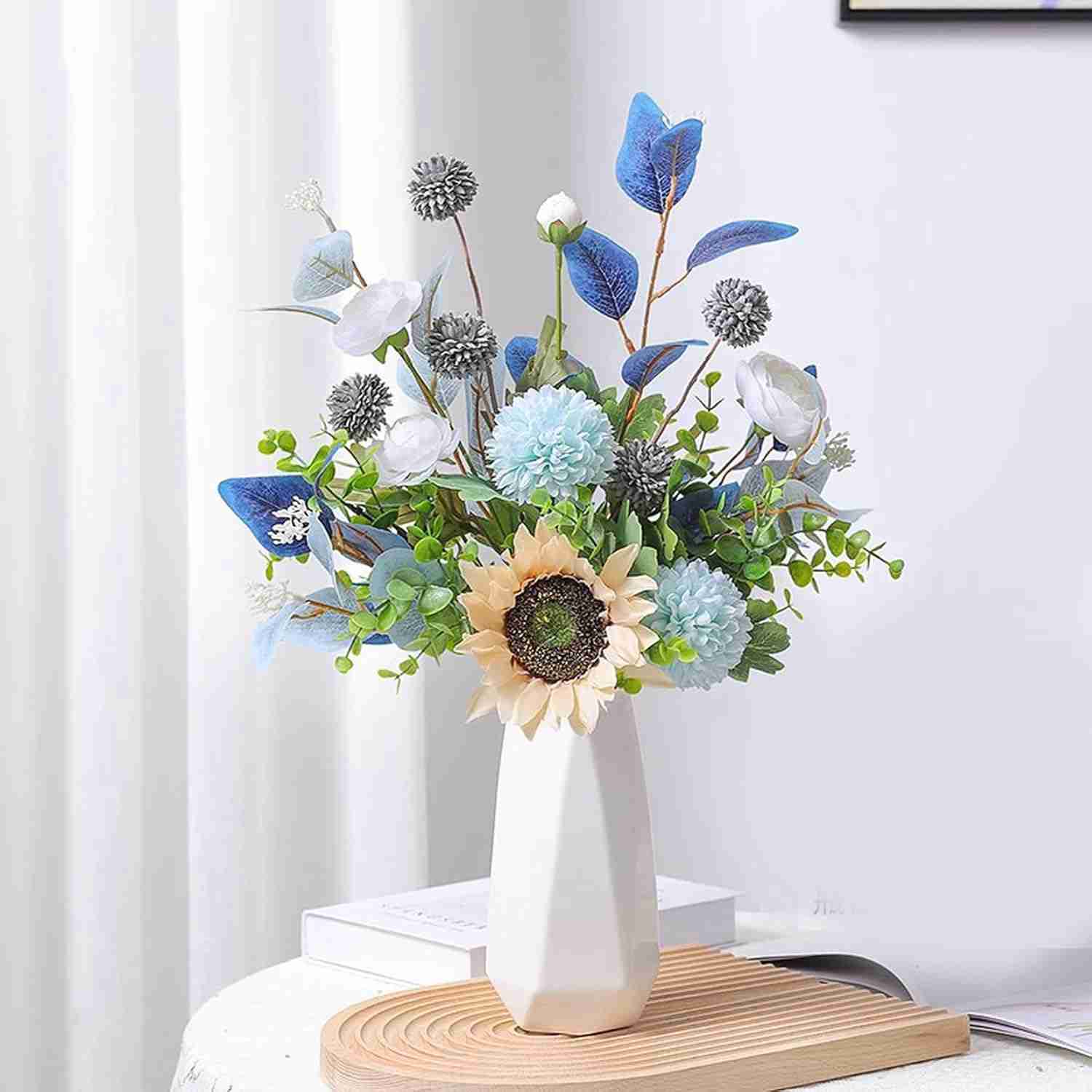 造花 盆栽 花瓶付き アレンジメント用 お世話不要 枯れない 雑貨 50cm インテリア ブルー オフィス 家 装飾 シルクフラワー フェイクフラワー プレゼント お祝い お見舞い 誕生日 転居 結婚