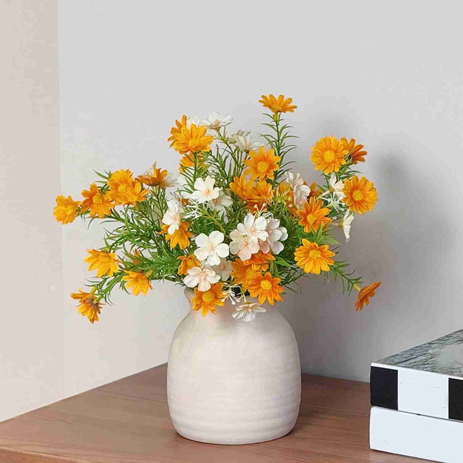 造花 シルク 枯れない フェイク フラワー 花瓶 雛菊 ホーム ウェディング オフィス デコレーション FreeSize 飾り 贈り物 お祝い アレンジメント 玄関 テーブルセンターピースコレーション