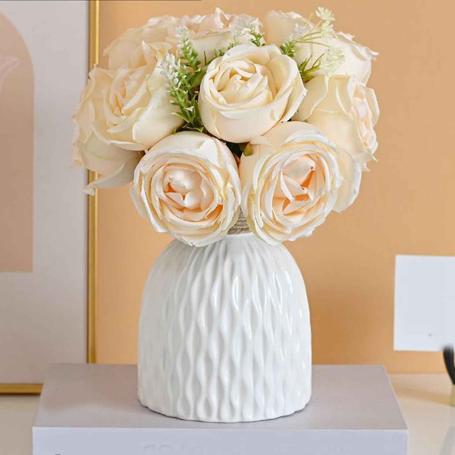 花瓶付き造花 シルクフラワーブーケ 家 オフィス デスク キッチン装飾 ホームデコレーション カラー10 花 モダン 寝室用 自宅 28cm 寝室 ダイニングルーム用 センターピース リビングルーム