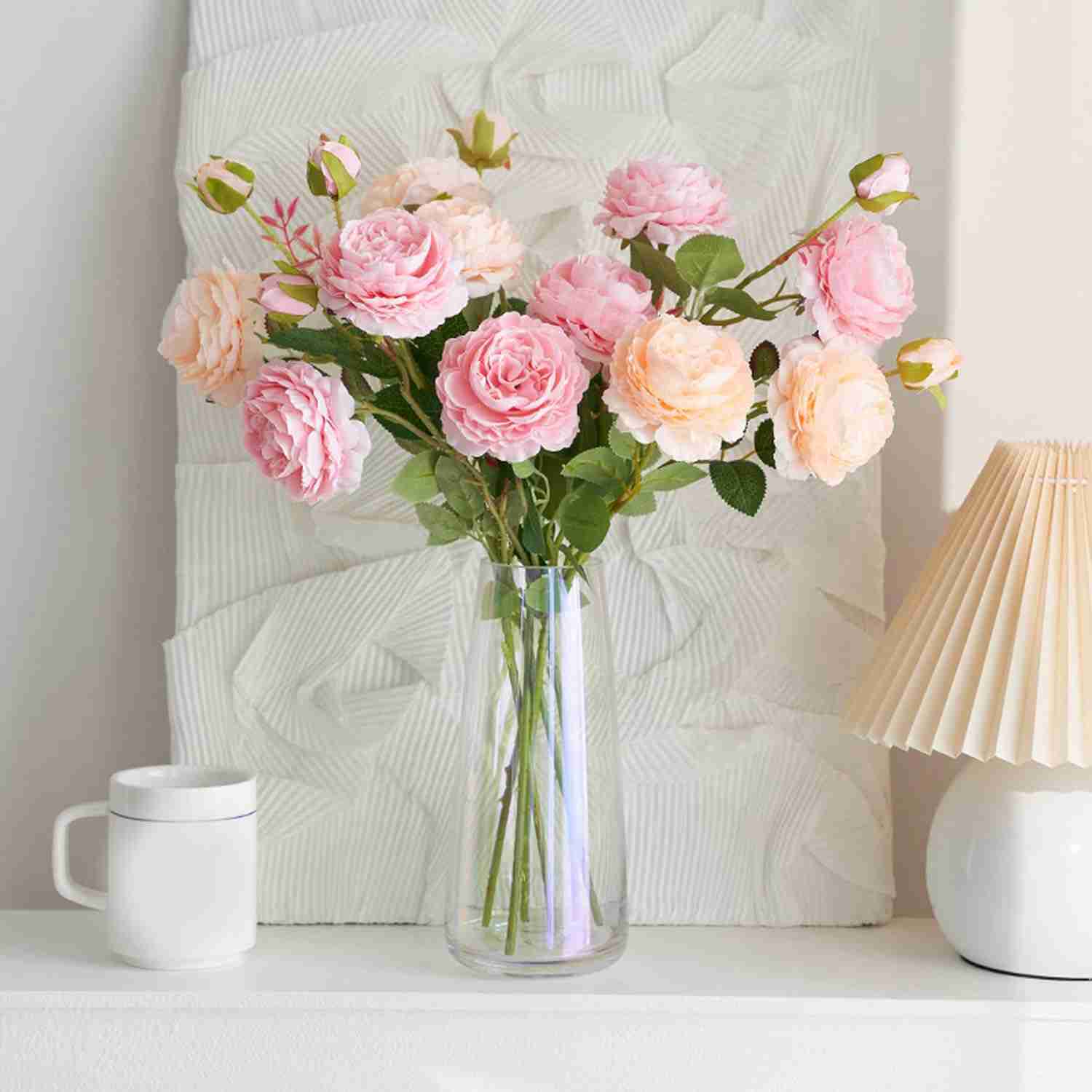 薔薇造花 花瓶付き 様式1 おしゃれ FreeSize ダイニングテーブル 玄関置物 北欧 インテリア きれいめ プレゼント リビング 玄関 ダイニング 誕生日 引越し祝い 結婚祝い 退職祝い 大人空