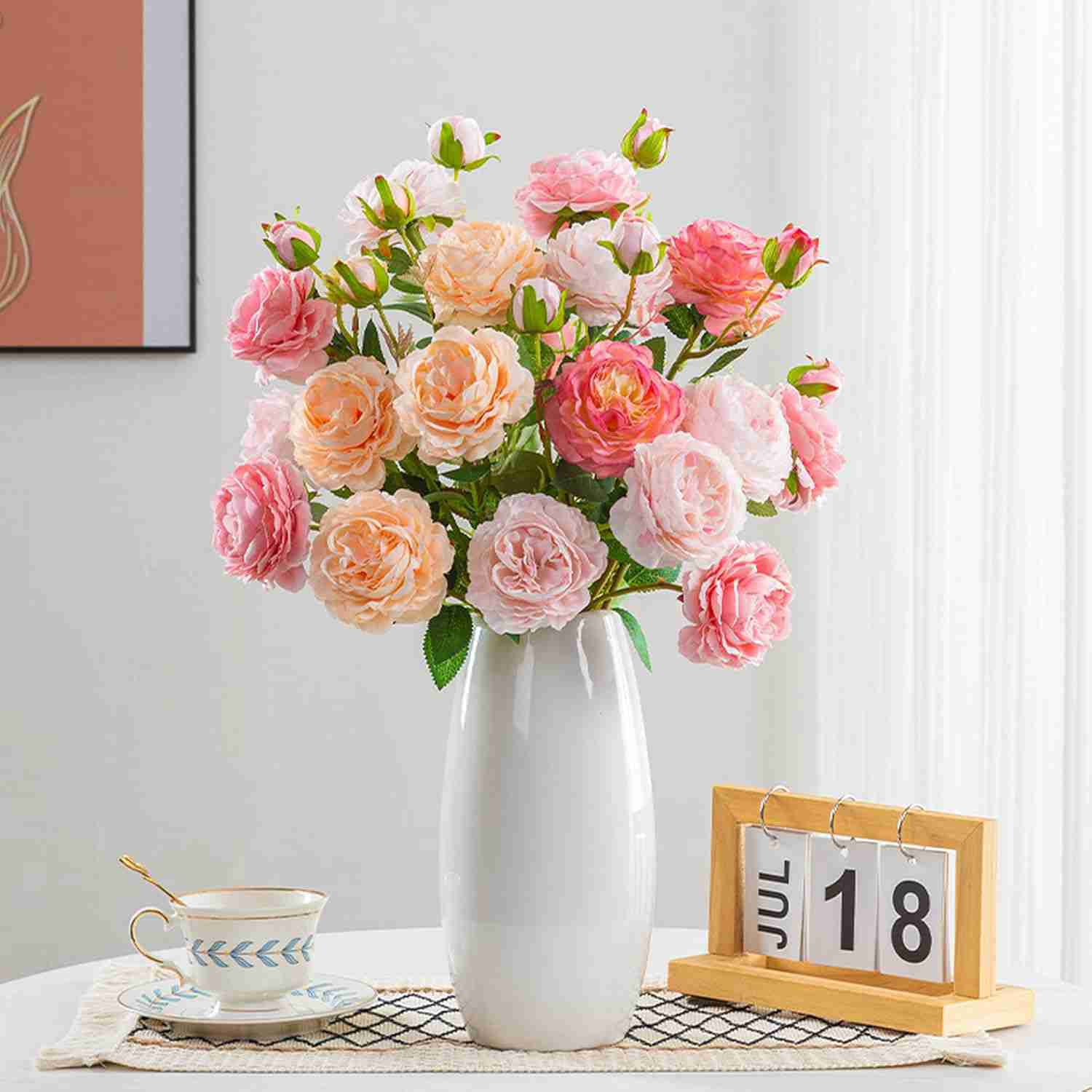 北欧スタイル ブーケ 造花 人工観葉植物 ホワイト 花瓶付き 現代 シンプル 家の装飾 ギフト用 手作り 枯れない花 ウェディング 飾り 撮影 FreeSize プレゼント ギフト 美術館 ホーム 庭