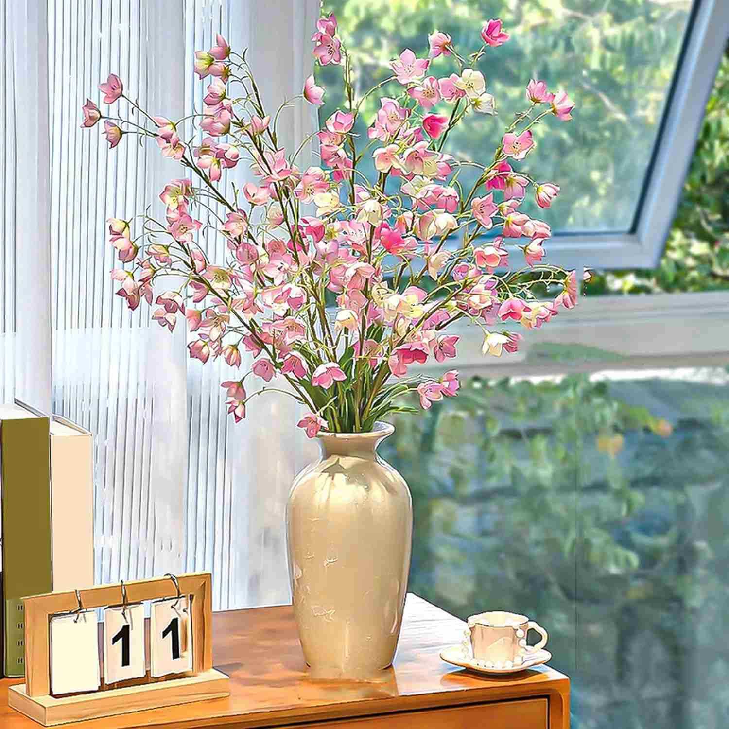 風 造花 枯れない花 アートフラワー フェイクフラワー インテリア 鉢植え 花瓶付き 置物 装飾 転居 誕生日 敬老の日 室内 家、玄関、喫茶店 プレゼント 72cm おしゃれ お見舞い ピンク オフ