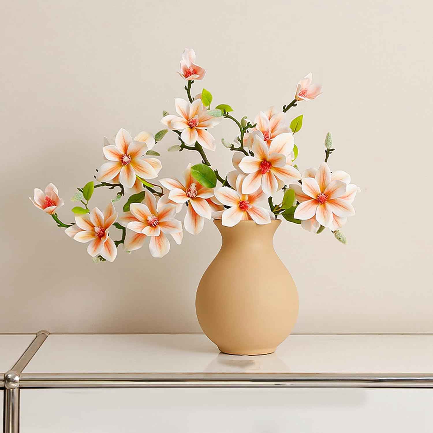 花瓶付き造花 シルクフラワーブーケ 家 オフィス デスク キッチン装飾 ホームデコレーション 花 モダン 寝室用 自宅 寝室 ダイニングルーム用 センターピース リビングルーム イエロー バレンタイン