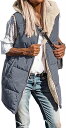 レディースロングパファーリバーシブルベストノースリーブフード付きマキシキルティングフリースふわふわ冬パッド入りジレフルジップジャケットポケット付き