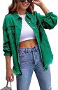 レディース オーバーサイズ デニム ジャケット ラペル ボタンアップ 長袖 ジーンズ ジャケット ほつれフリンジ クラシック ジャケット アウター