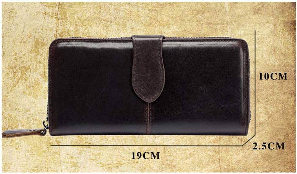 オイルワックスレザージッパー多機能財布レザーメンズ財布バッグマルチカードの位置 (Color : Retro Brown Size : S)