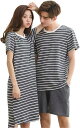 ペアルック カップル2着セット 横縞 ペア パジャマ 半袖 レディース ルームウェア メンズ レディース パジャマ ワンピース 綿 ペア 寝間着 ギフト プレゼ...