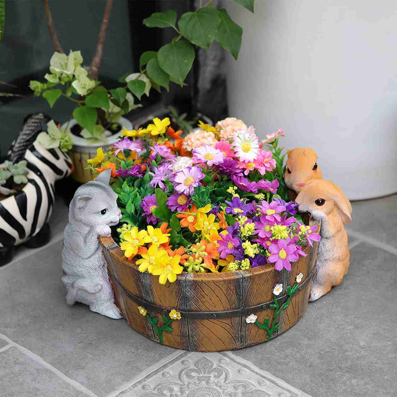 うさぎ 置物 タイプ3 カントリー雑貨 ガーデニング おしゃれ ガーデニング雑貨 猫 リアル 庭 芝生 池 ガーデンオーナメント 樹脂製 防水 耐久 屋内装飾 ...