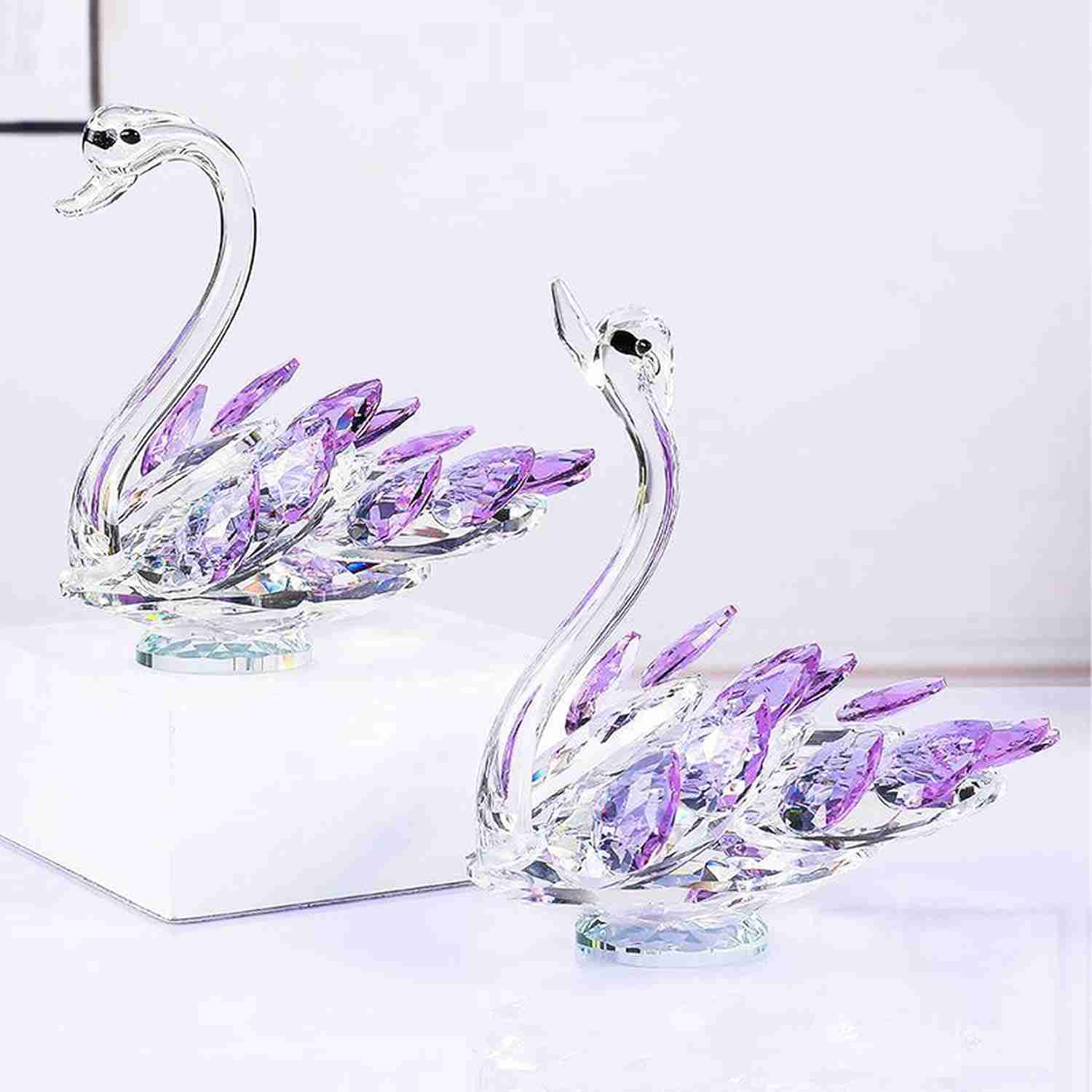 クリスタルフラワーと白鳥のガラスの置物 白鳥 F 動物 タイプ16 家庭用オーナメント ホームデコレーション カップルの結婚祝い 妻への記念日 女性へのバレンタ...