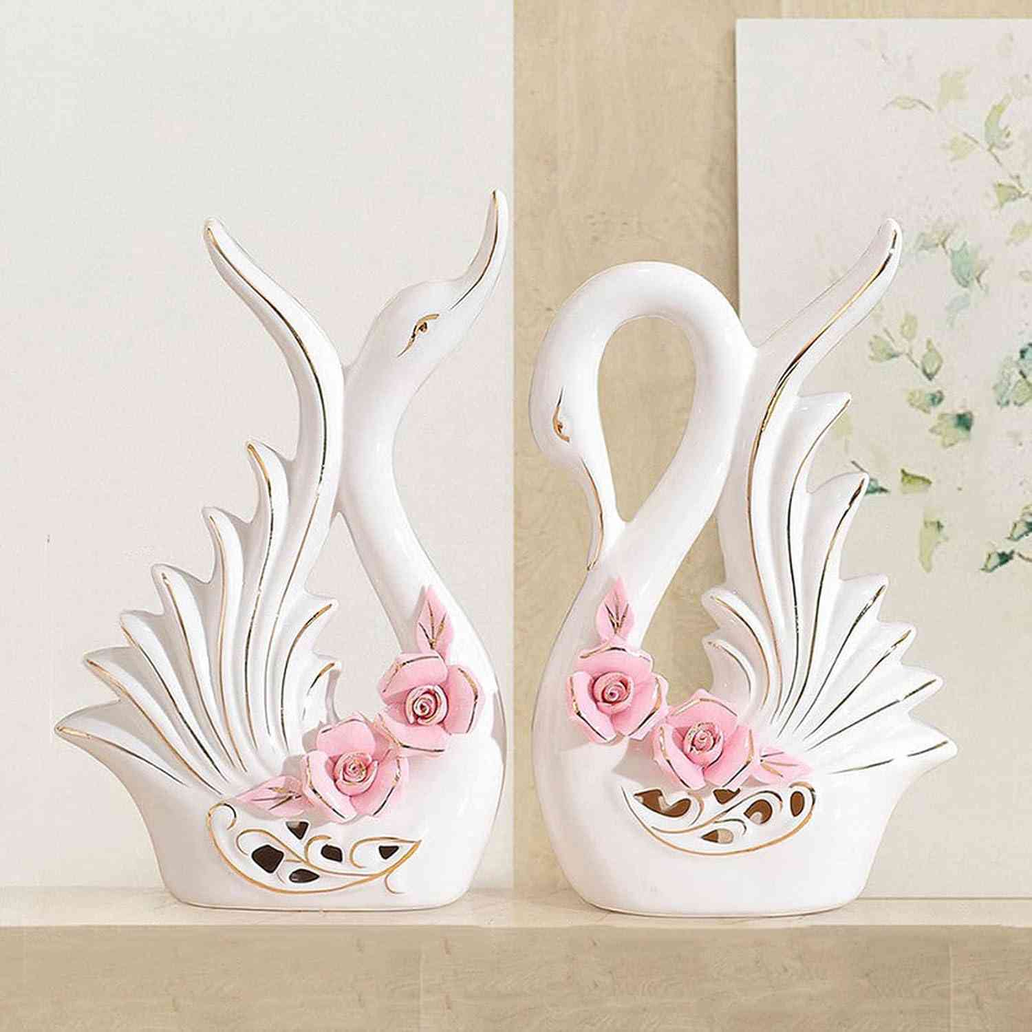 セラミック 2個 スワン 動物像 彫刻 ホームデコレーション アクセサリー ホームデコレーション 置物 モダンなリビングルーム デコレーション オフィス タイプ...