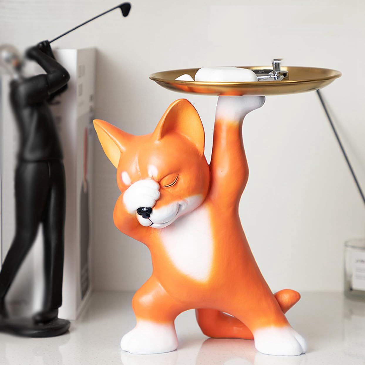 ねこの像の収納トレイ 家の装飾 F ネコちゃん 置物 居間テーブルの装飾 キー収納トレイ 鍵置き 玄関収納 卓上収納 小物収納 ジュエリー 鍵 腕時計 化粧品 ...