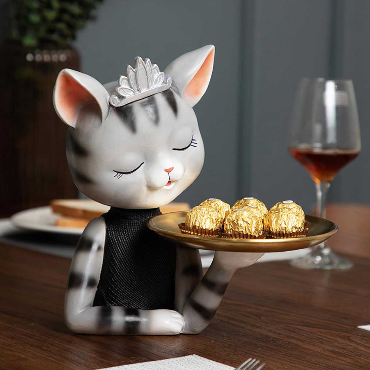 ねこの像の収納トレイ 家の装飾 タイプ1 ネコちゃん 置物 居間テーブルの装飾 キー収納トレイ 鍵置き 玄関収納 卓上収納 小物収納 ジュエリー 鍵 腕時計 化...