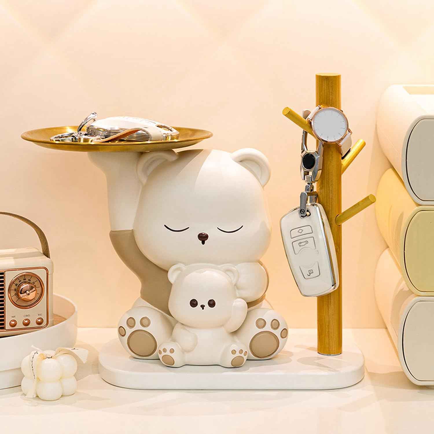 クマの置物 キー収納 収納トレイ 多機能収納 卓上収納 置物 タイプ2 オブジェ 小物入れ 鍵置き 鍵入れ ジュエリー 鍵 F 腕時計 玄関 収納 おしゃれ イ...