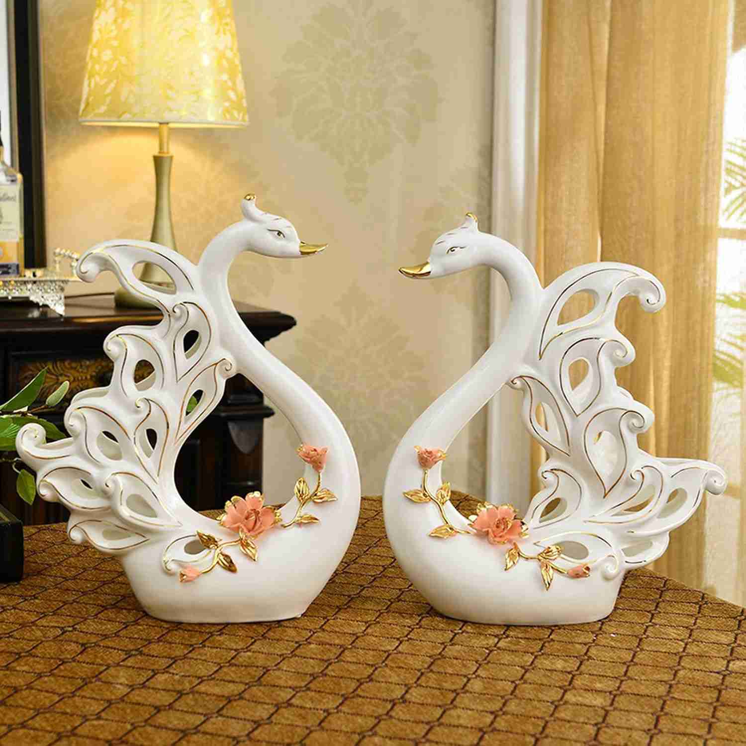 スワン 恋人 置物 セラミック 動物像 カップル 白鳥の彫刻 陶器 オブジェ F 飾り 北欧 レトロ インテリア雑貨 おしゃれ かわいい ホームデコレーション ...