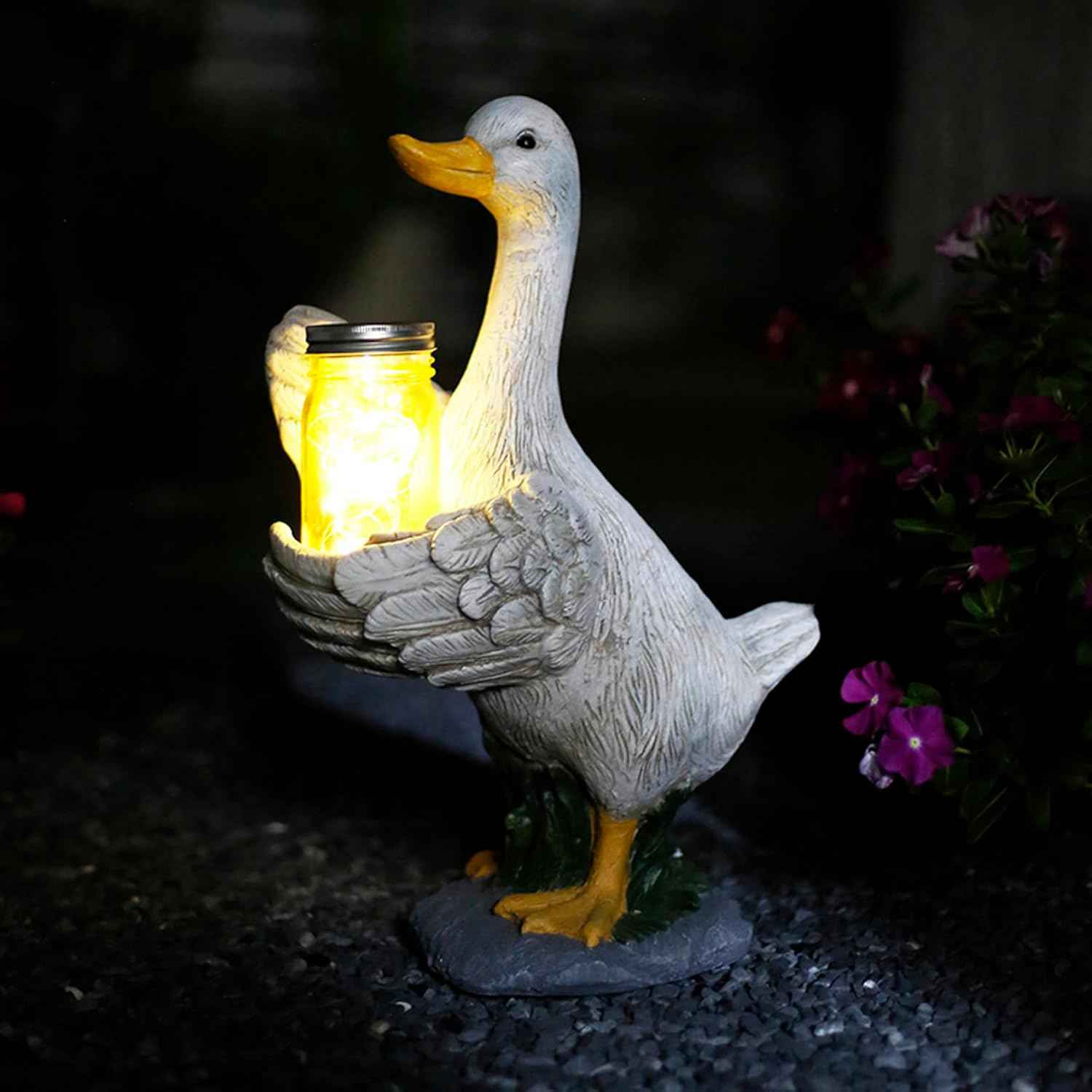 アヒル 置物 かわいい F かも 置物ライト うさぎ雑貨 ガーデンライト ソーラー充電式 動物 暖色 夜間自動点灯 昼自動消灯 動物グッズ イルミネーション 芝...