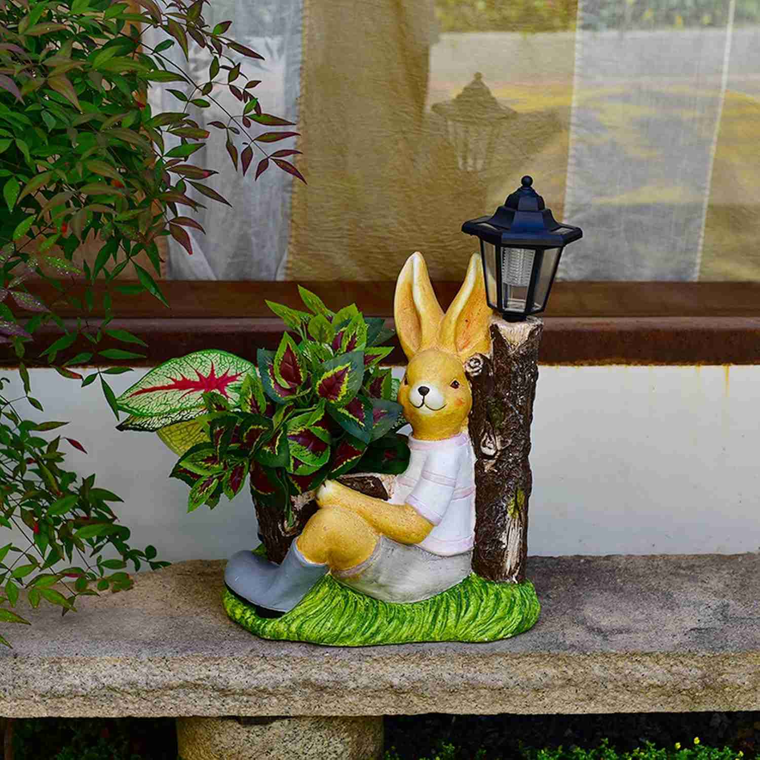 ガーデニング 置物 ガーデンオーナメント 置物ライト かわいい 兎 ソーラーライト 屋外 おしゃれ 室内装飾 樹脂工芸品 樹脂飾り 室外用 リビングルーム 庭 ...