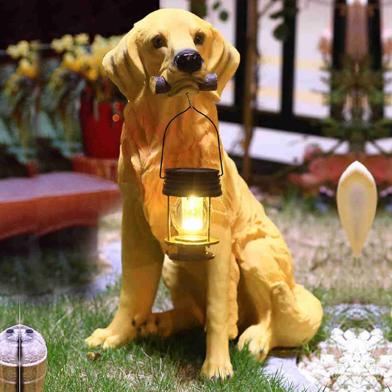 ガーデンライト ガーデニング雑貨 犬 彫像 置物 置物ライト 屋外 ソーラーライト 防水 タイプ1 ガーデンオーナメント 庭飾り 芝生飾り 庭の装飾 F 樹脂製...