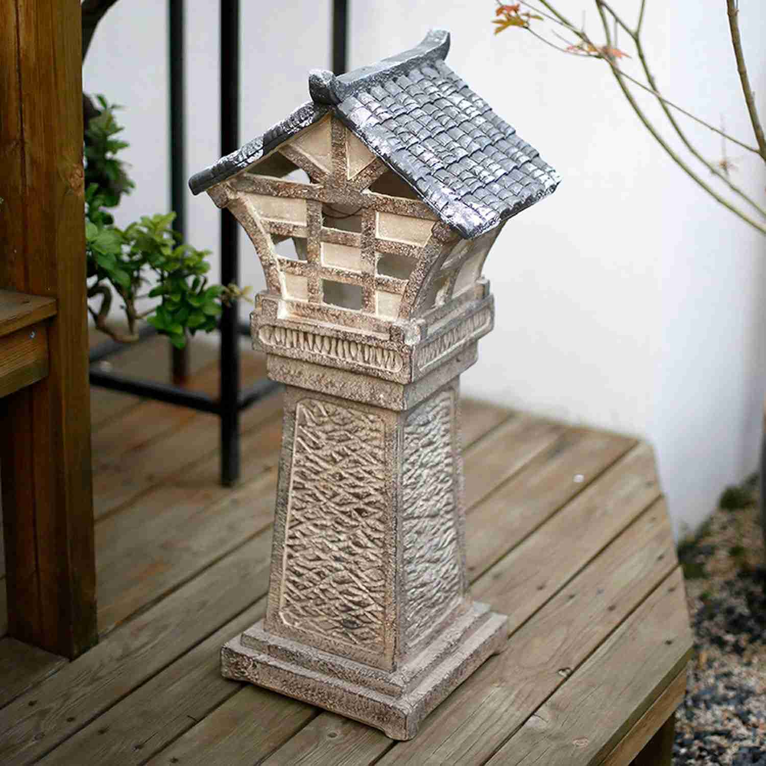 ガーデンライト 屋外 タイプ2 防水 ソーラー 灯篭 ソーラーライト 置物 おしゃれ かわいい 置物ライト 灯籠 F オブジェ 置き物 樹脂 自動点灯・消灯 ガ...