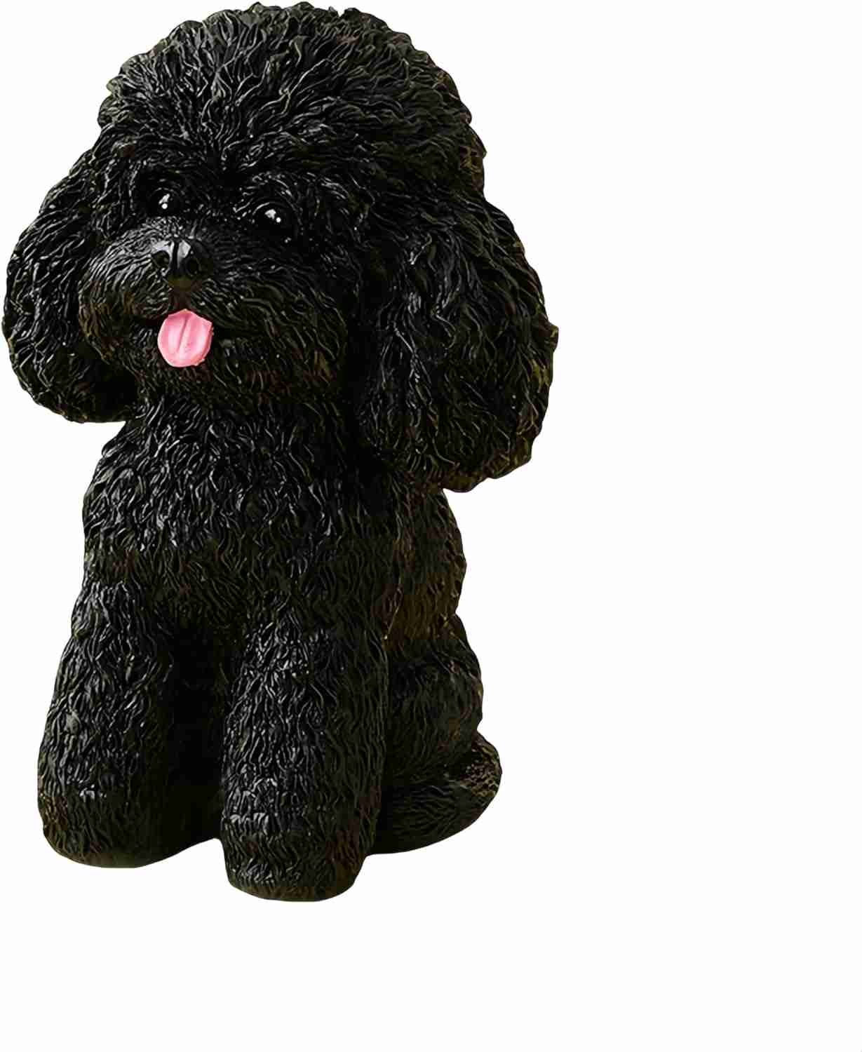 犬の置物 トイプードル レジン製 ベランダ 寝室 玄関 出窓 階段 インテリア プレゼント (ブラック)